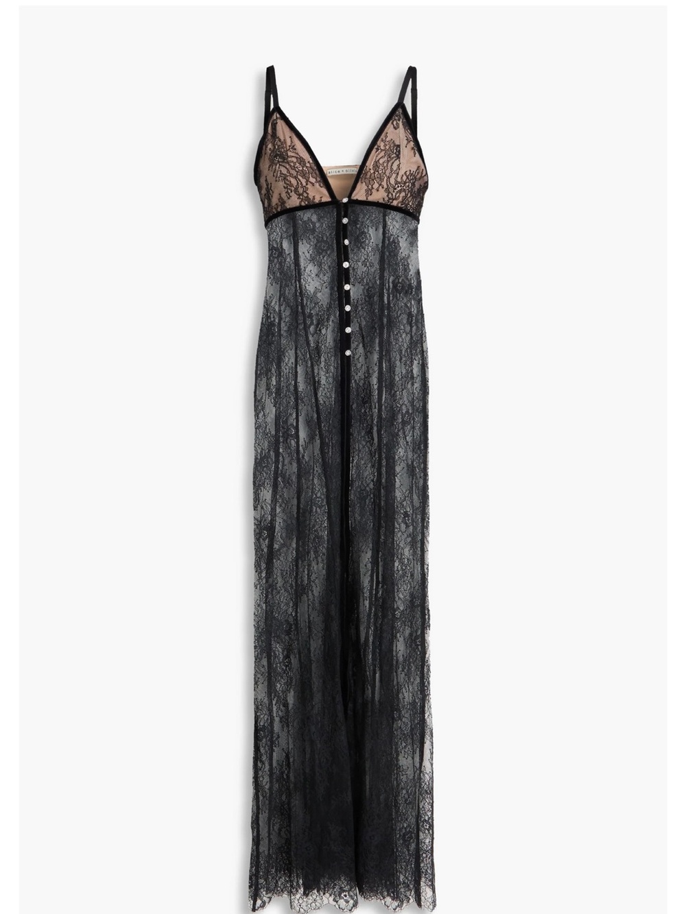Alice + Olivia Black Sheer Lace Maxi Slip